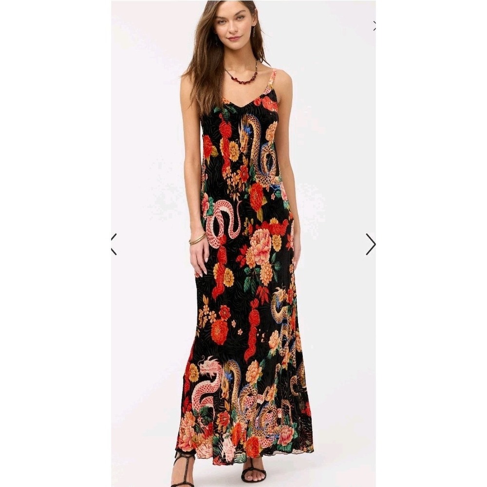 Johnny‎ Was XXL Kanako-Levi Bias Cut Burnout Maxi Dress Silk $400 Dragon Floral